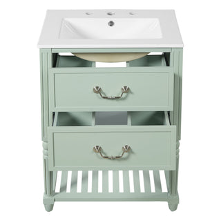 Wave Design Bathroom Vanity With Sink, 2 Drawers And Open Shelf