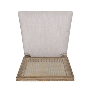 French Country Dining Chair With Rectangular Cane Backrest And Smooth Upholstered Seating