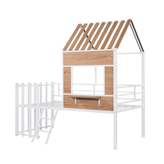 Loft Bed With Roof, Window, Guardrail, Ladder