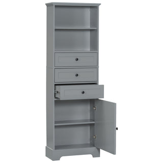 Tall Storage Cabinet With 3 Drawers And Adjustable Shelves For Bathroom