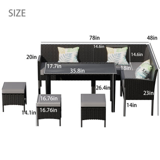 7 Piece Outdoor Furniture Set Waterproof Cushions Glass Table
