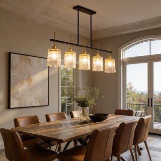 Chandelier 5 Light, Fixture Over Table - Black / Gold