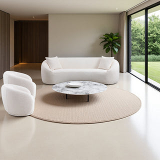 3 Piece Set Curved Sofa, Upholstered 3 Seater With Tight Curved Back For Living Room - White