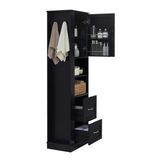 Freestanding Bathroom Storage Cabinet With Adjustable Shelves And Side Hooks Board, Rectangle Design