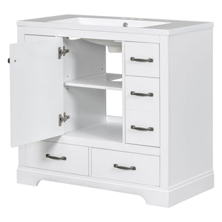 Modern Bathroom Vanity With Sink, 6 Drawers, Adjustable Shelf