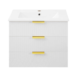 Wall Mounted Floating Cabinet With Double Drawer, Rectangular Sink