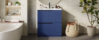 Fluted Bathroom Vanity With Ceramic Sink, Freestanding Cabinet