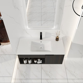 Wall Mounted Floating Bathroom Vanity With Open Shelf & Soft Close Door