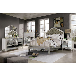 Nightstand With Mirror Panels - Silver