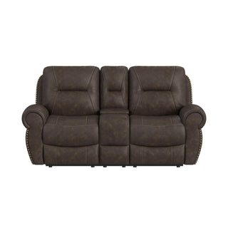 Topeka - Loveseat With Console, Hidden Cups - Rocky Brown