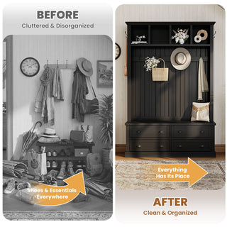 Hall Tree With 4 Drawers, Coat Rack With 6 Hooks