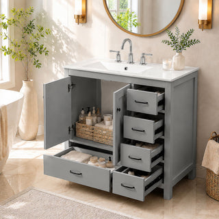 Bathroom Vanity With Sink Combo, 2 Soft Close Doors And 5 Drawers