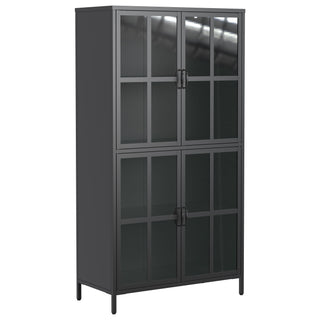 Premium Metal Storage Cabinet With Tempered Glass Doors, Adjustable Shelves, And Anti Tipping Device - Black