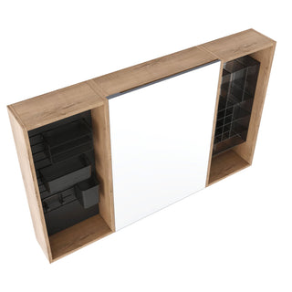 Wall Mounted Bathroom Mirror Cabinet With Storage - Imitative Oak