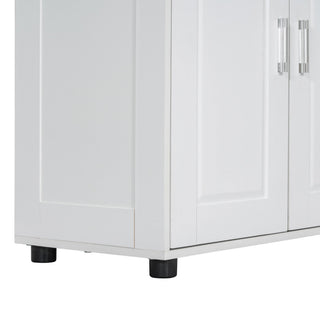 Tall And Wide Bathroom Floor Storage Cabinet With 4 Doors, Adjustable Shelves - White