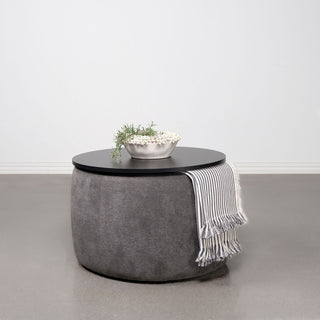 Reeves - Round Upholstered Lift Top Storage Ottoman - Gray