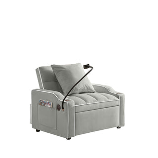 Convertible 3 In 1 Sofa Bed With Adjustable Sleeper Chair And Multi Pockets