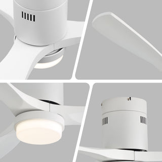 52" Low Profile Ceiling Fan With 6 Speed Remote, 3 Blades, Reversible DC Motor For Living Room - White