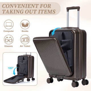 Luggage Set With Cosmetic Case, Combination Lock, Front Opening Design