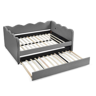Gingham Daybed With USB Charging Port, Wave-Shaped Design