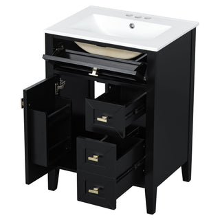 Bathroom Vanity With Sink, 3 Drawers & Cabinet With 2 Tier Door Storage Rack, Soft Close Doors & Drawers