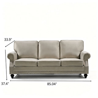 3 Seater Sofa With Nailhead Trim And Turned Legs For Living Room
