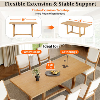 Rectangular Extendable Dining Table Set With 6 Upholstered Chairs