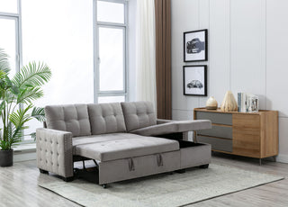 Reversible Sectional Storage Sleeper Sofa Bed, L-Shape 2 Seat Sectional Chaise With Storage, Skin-Feeling Fabric