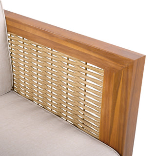 Outdoor Club Chair With Rope Arm And Cushions - Beige / Teak