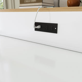 Extendable Dining Table With Power Socket, Lockable Casters, Storage Cabinet