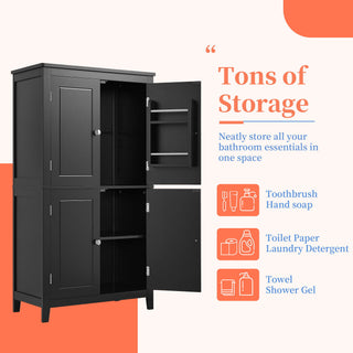 Elegant Bathroom Floor Storage Cabinet With 4 Doors, Adjustable Shelves