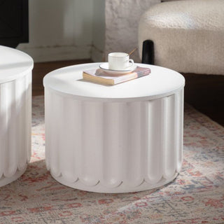 Round Storage Table Set With Lift Off Lid, Nesting Design, Elegant Curved Edge Shape For Living Room - Cream White