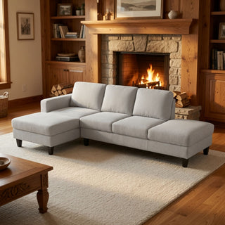 2 Piece L - Shaped Left Chaise Sectional Sofa With Ottoman, Living Room Furniture - White / Gray