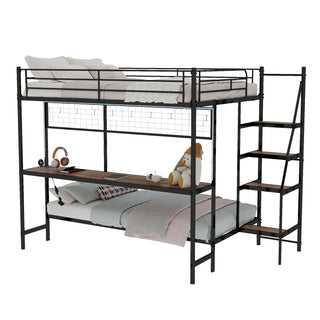 Bunk Bed With Built In Desk And LED Lighting