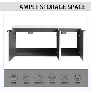 Contemporary Wall Mounted Bathroom Vanity With Resin Double Sink