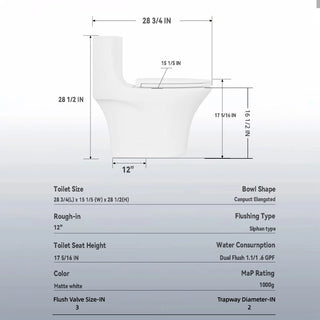 Elegant One Piece Toilet With Tornado Dual Flush, Siphonic S Trap 12", Soft Close Seat, Dual Flush, Ada Height, Glossy - Gloss White