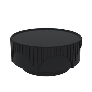 Round Fluted Drum Coffee Table With Sturdy Base For Living Room