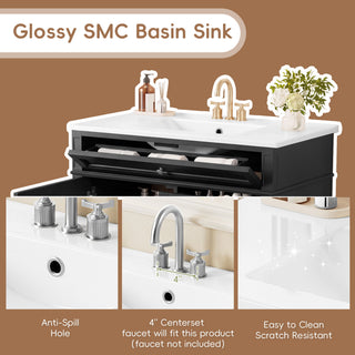 Bathroom Vanity With Sink, Rectangular Storage Cabinet & 2 Drawers And Tip Out Drawer