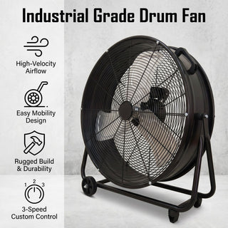 Drum Fan With Pure Copper Wiring Motor And Blades - Black