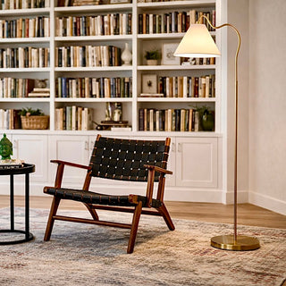 Majestic - Ring Base Curved Floor Lamp With Triangle Drum Shade - Gold / White