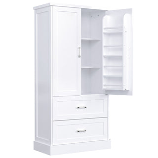 Tall Bathroom Storage Cabinet With 2 Doors And Drawers, Adjustable Shelf
