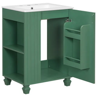 Classic Retro Bathroom Vanity With Sink, Door Shelf, Side Open Storage Frame