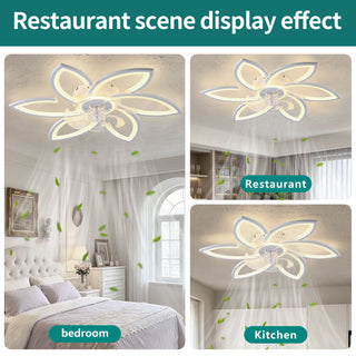30" Flower 6 Speed Ceiling Fan With Remote Controlled LED Lights, Low Profile Flush Mount Fan