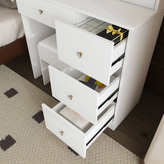 Vanity Desk With Mirror, 3 Color Lighting And Stool