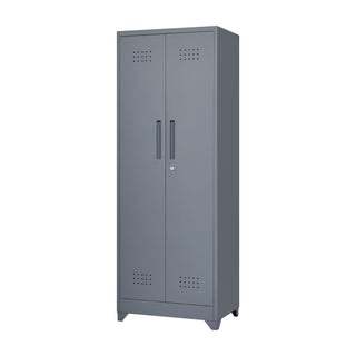 Heavy Duty Storage Cabinet With Locking Doors, Hanging Rod & Shelves, Broom Closet - Gray