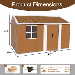 Heavy Duty Metal Storage Shed With Windows And Lockable Door, Weatherproof Outdoor Garden Shed