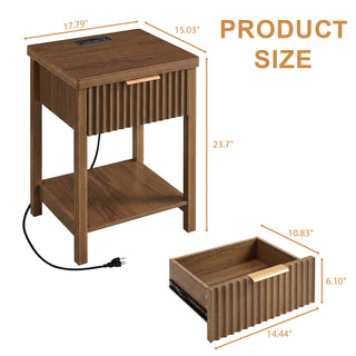 Nightstand, Bedside Table With Built In Charging Station (Set of 2) - Walnut