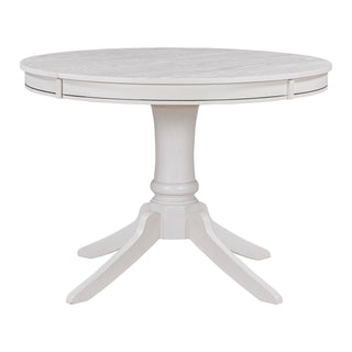 Trexm 5-Piece Retro Functional Dining Table Set Wood Round Extendable Dining Table And 4 Upholstered Dining Chairs (Antique White)