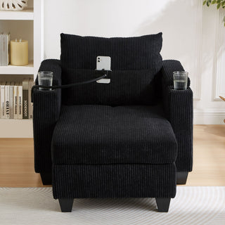 Convertible Chaise Lounge Sofa Chair With USB Ports, Cup Holders, Phone Holder And Storage