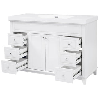 Bathroom Vanity & Sink, 6 Soft Close Drawers & Double Doors - White